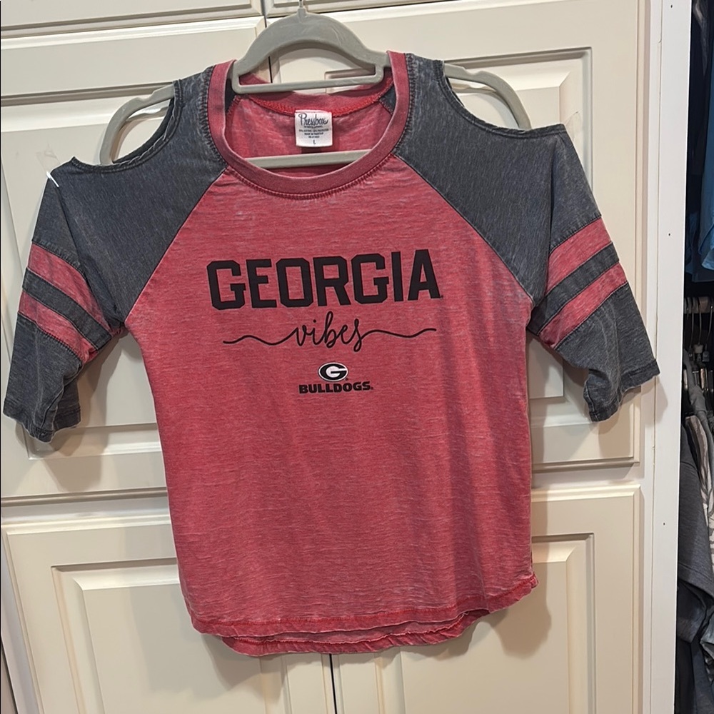 Georgia Vibes Cold Shoulder Top - Red and Gray